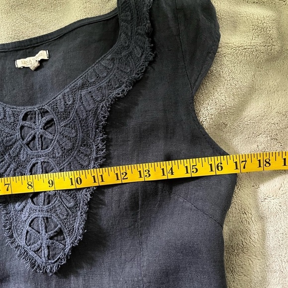 Lina Tomei Made in Italy linen shift dress Crochet S Summer Chic Vacation - Picture 10 of 11